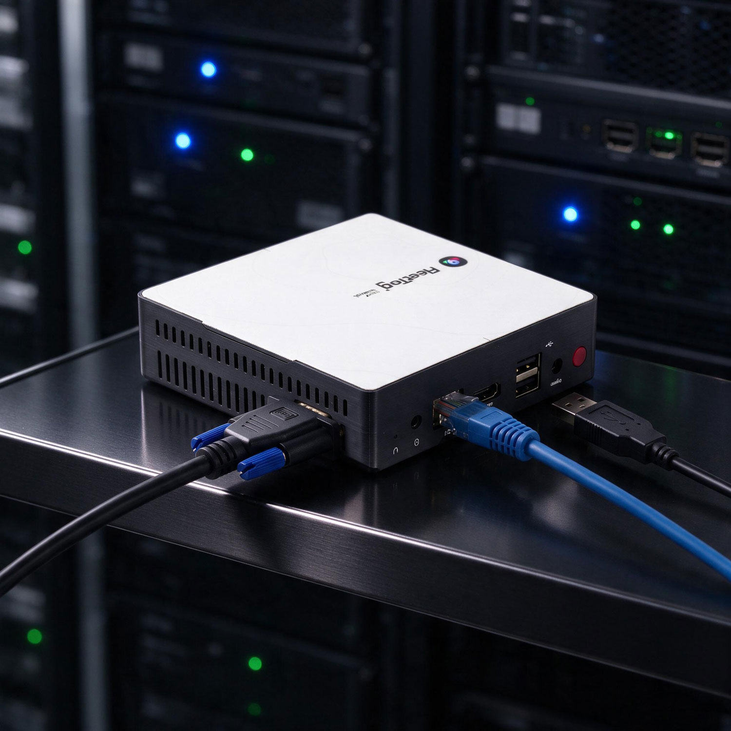 FleetTag-controller aangesloten in een serverruimte